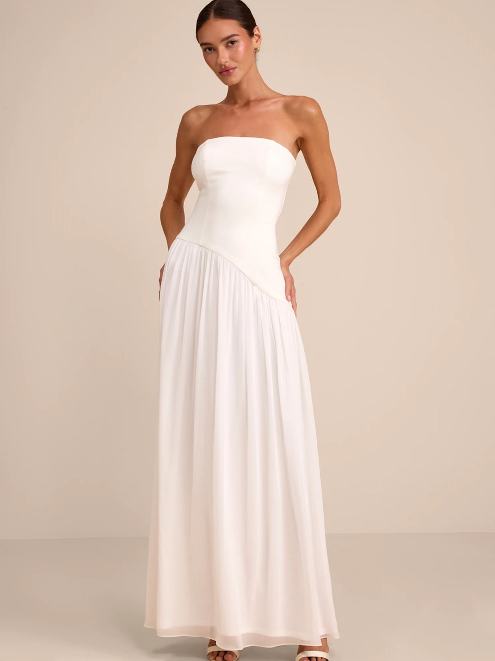 Lulu's Strapless White Maxi Dress